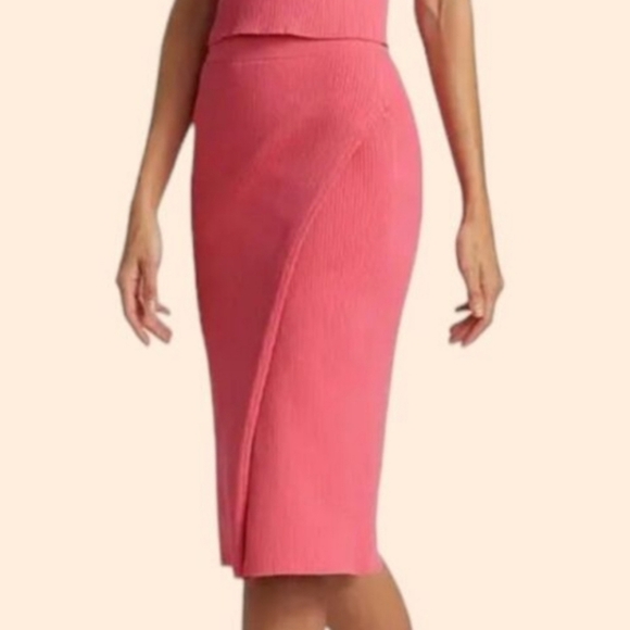 Jonathan Simkhai Fitted Ribbed Faux Wrap Skirt & Crop Tank Set Camellia Pink XS - Picture 8 of 16